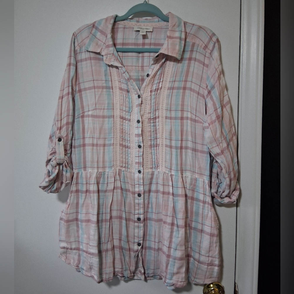 Vintage America Pink Plaid Blouse Size 2X
